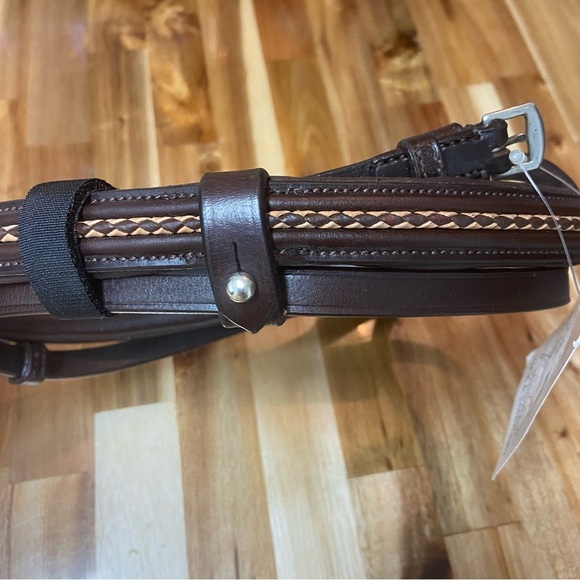 English Bridal Flash Noseband inlay Truly Canadian leather Stitched dark brown - Picture 2 of 7